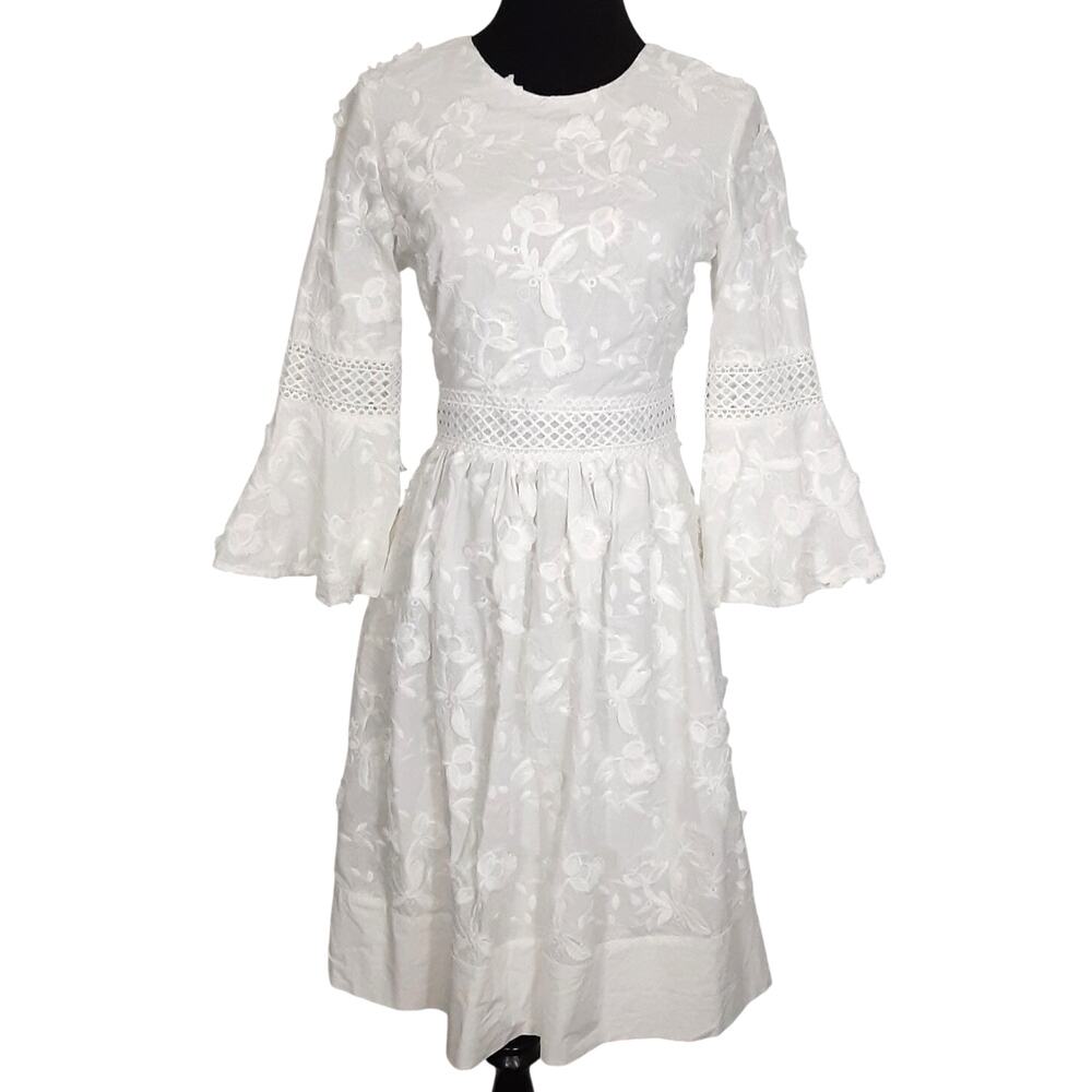 Eliza J White Bell Sleeve Mini Dress Womens 2 Boho Princess Bridal Shower Gypsy